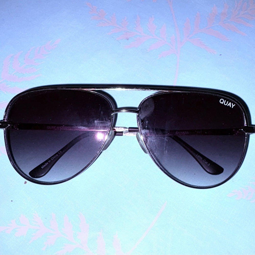 Quay Black and Gold Metal Aviator Sunglasses